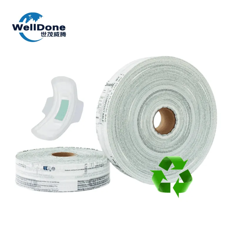 Biodegradable continuous roll outer packaging film for sanitary napkins